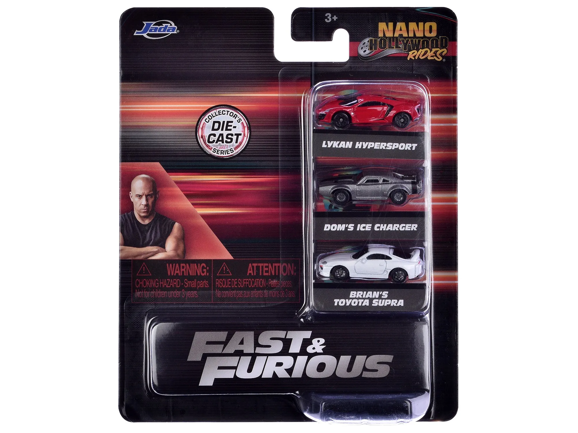 "Fast & Furious" Movie 3 piece Set Series 4 "Nano Hollywood Rides" Series Diecast Model Cars by Jada