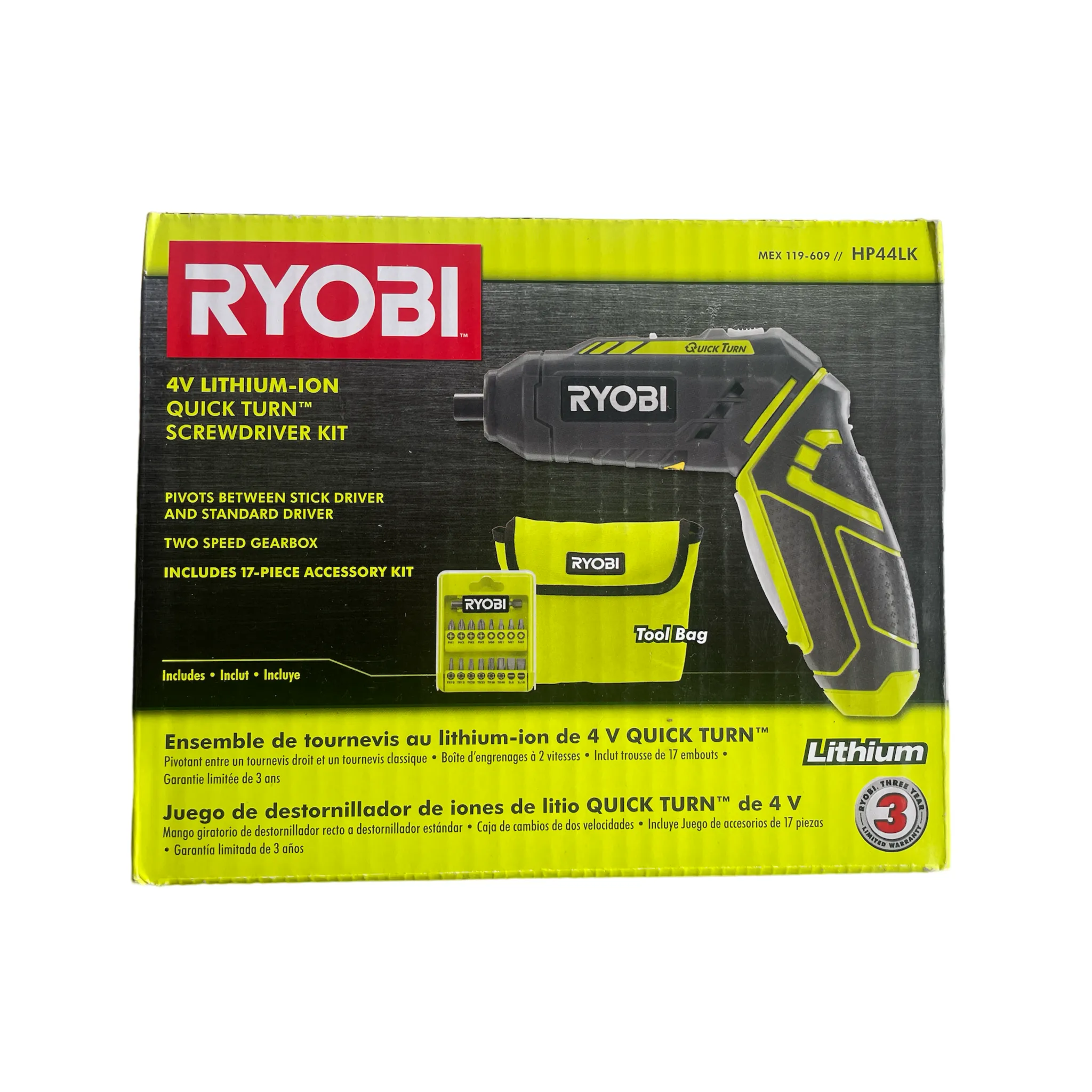 RYOBI 4-Volt QuickTurn Lithium-Ion Cordless 1/4 in. Hex Screwdriver with Accessories Kit