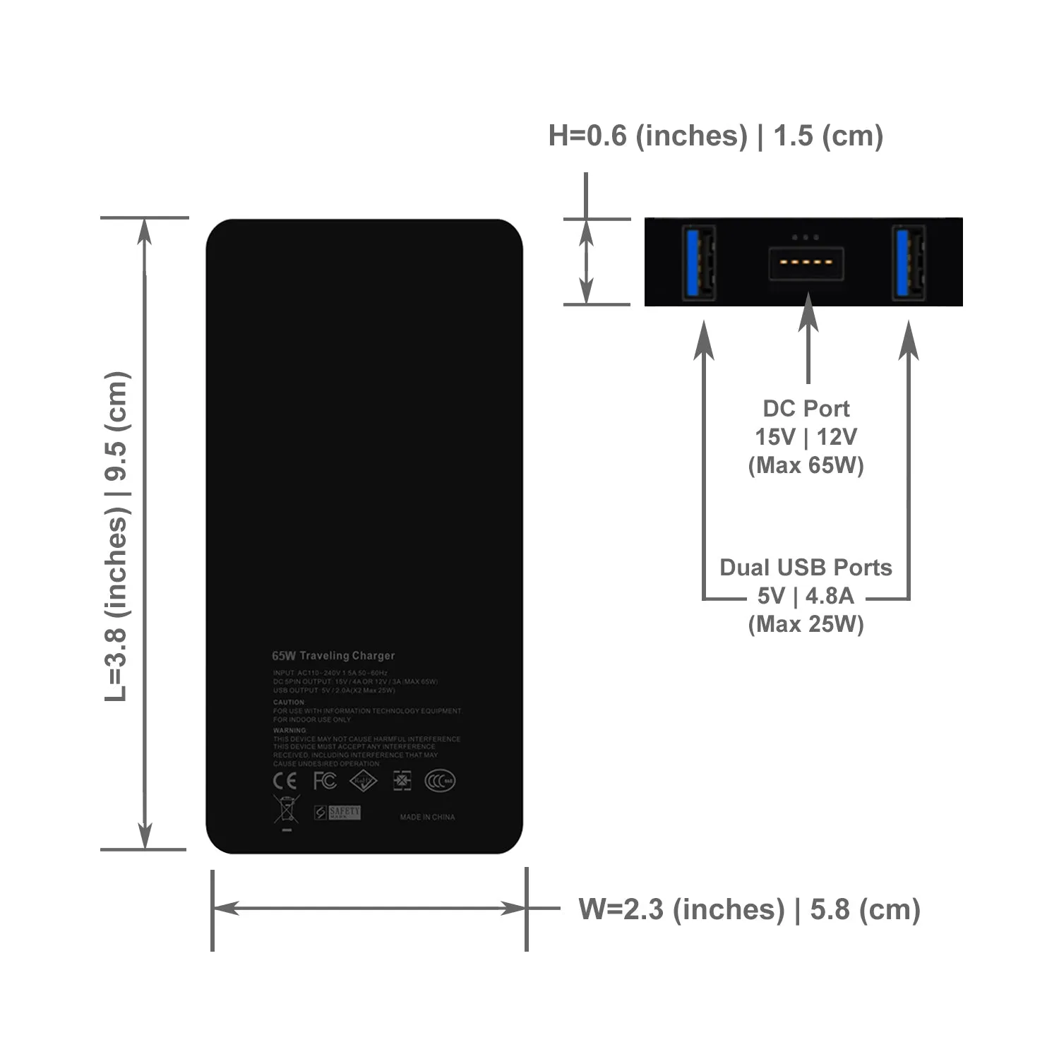 S65 65W Slim Surface Charger for Microsft Surface Pro Laptop Book Go Power Supply Adapter with dual QC USB Ports Fast Charge for Tablet & Smartphone.