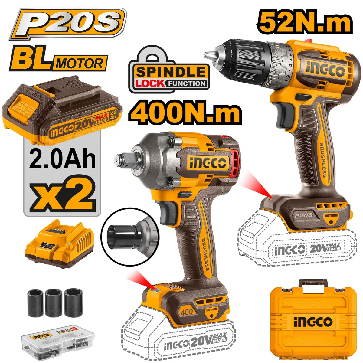 Special - Ingco Cordless Drill & Impact Wrench Kit 20V