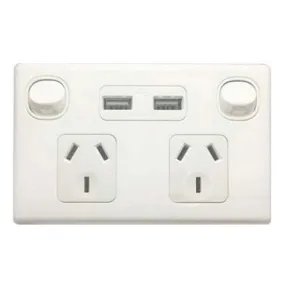 Tesla Power Wall Plate 2 Socket With 2 USB 10A White