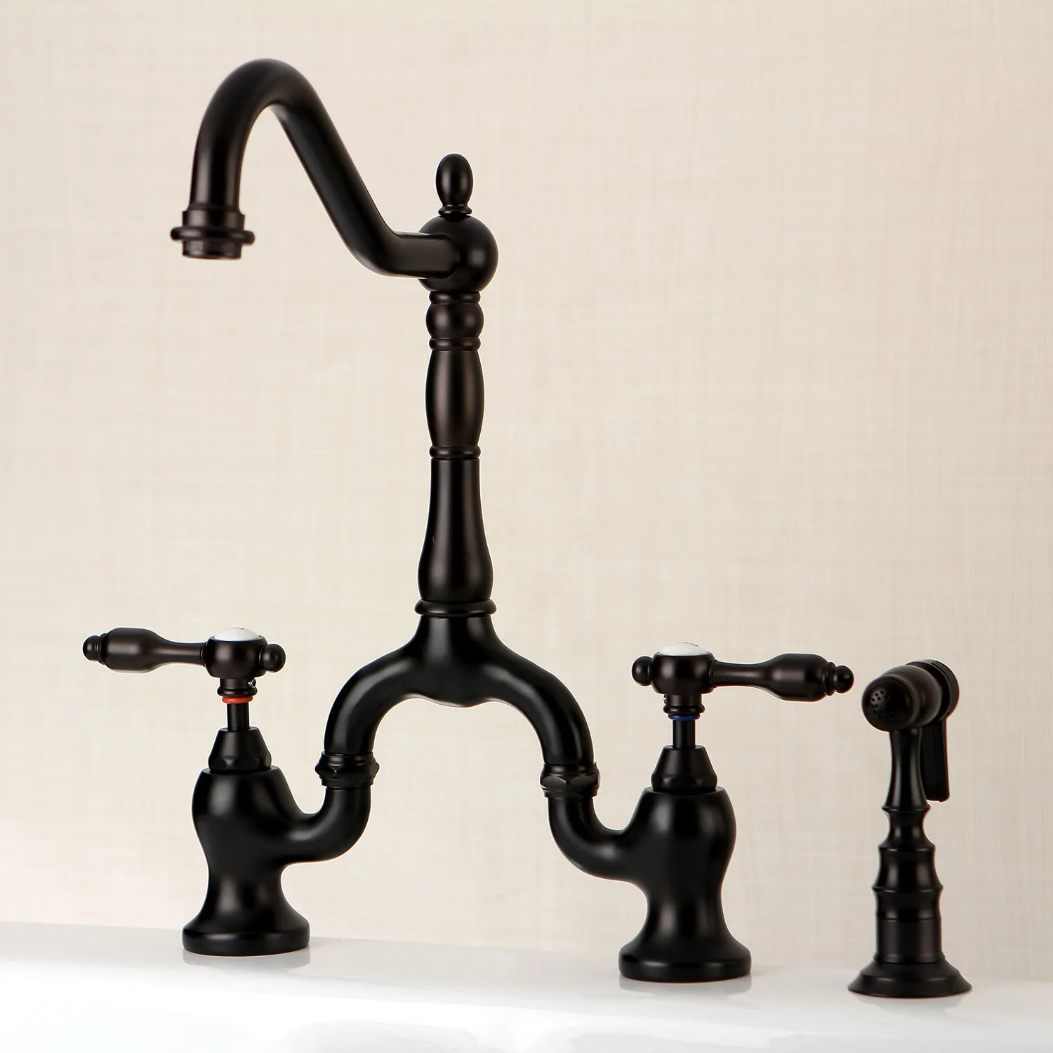 Tudor Bridge Kitchen Faucet with Brass Sprayer