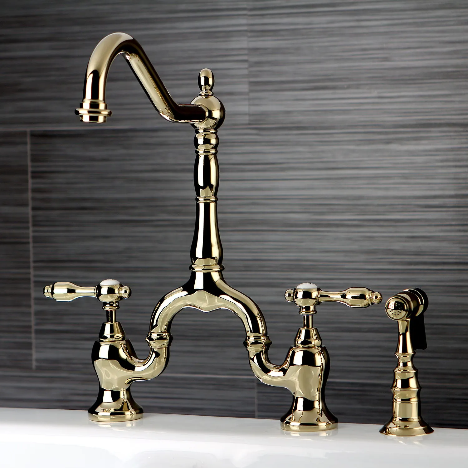 Tudor Bridge Kitchen Faucet with Brass Sprayer