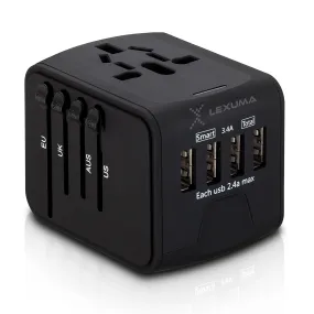 Universal Travel Adapter with 4 USB Ports for US EU UK AUS - All-in-One Charger with Smart Load Detection and Safety Certified