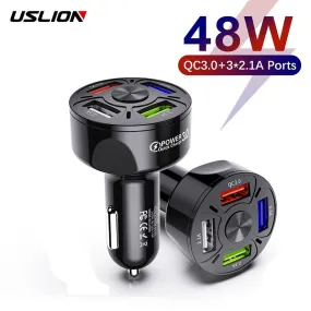 USLION 48W Quick Car Charge 7A Mini 4 Ports USB Fast Charging For iPhone 11 Xiaomi Huawei Mobile Phone Charger Adapter in Car