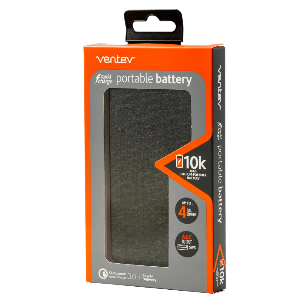 Ventev Portable Battery PD 10,000 mAh - Gray