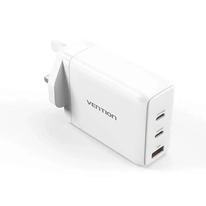 Vention 3-Port USB (C C A) GaN Charger (100W/65W/30W) UK-Plug