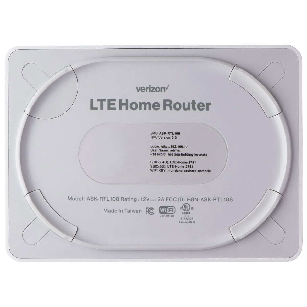 Verizon Wireless 5G LTE Home Router Hotspot - White (ASK-RTL108)