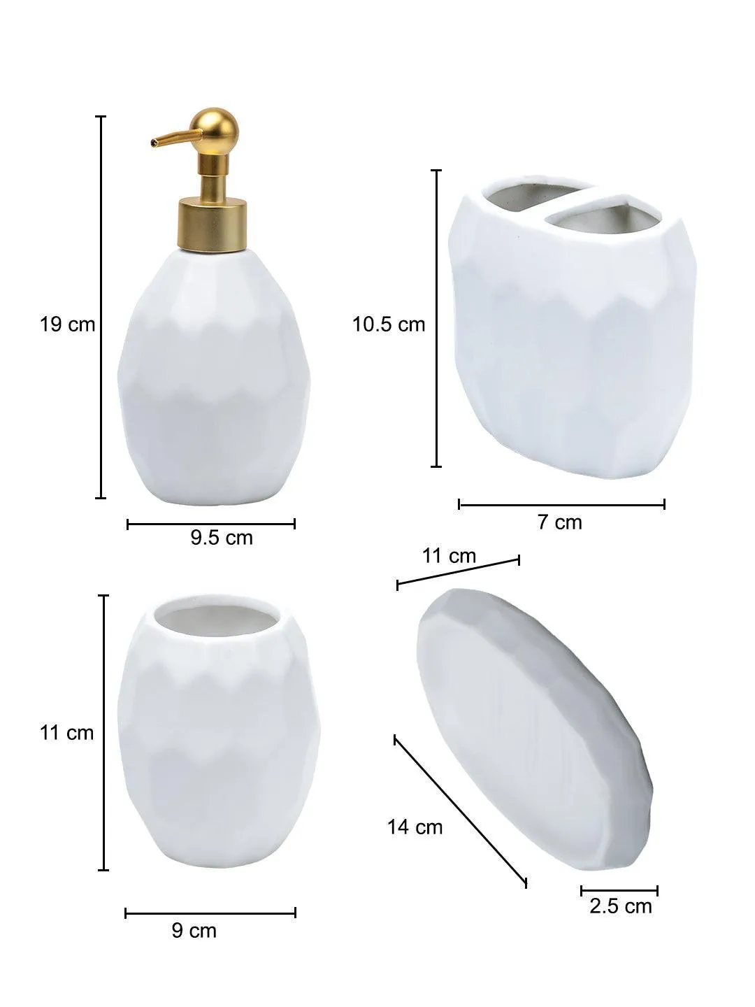 White Ceramic Bathroom Set Of 4 - Stone Finish, Bath Accessories