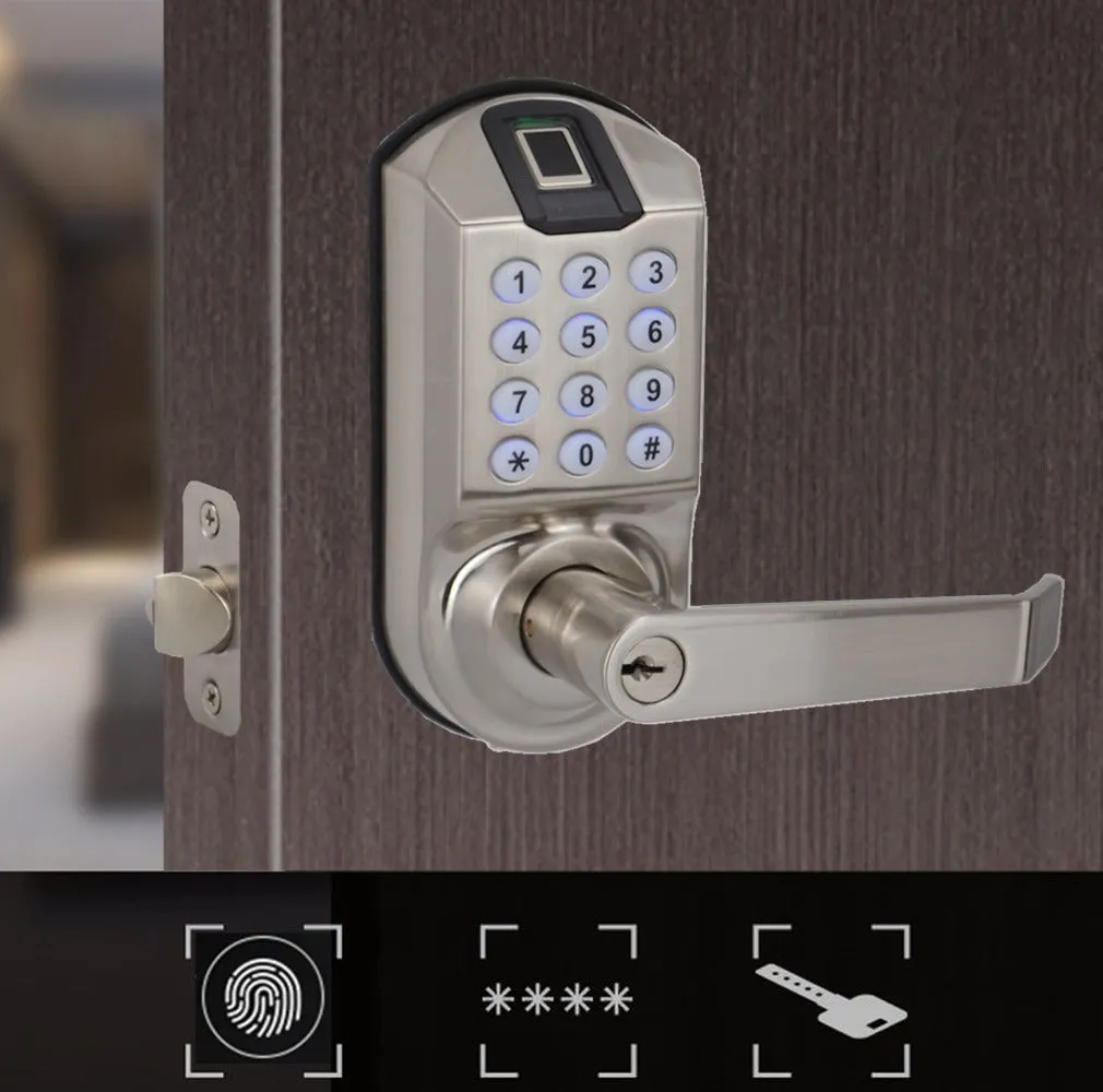 X7 Fingerprint Keypad Door Lock, Non-Handed, Satin Nickel, Non-Weatherproof (Refurbished)