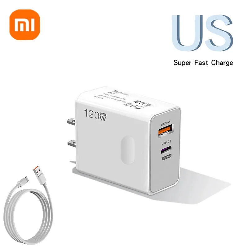 Xiaomi 120W Fast Charger USB 3.0 Type-C PD Cable Fast Charging Quick Charge Adapter For iPhone Samsung Xiaomi Pixel Cellphones